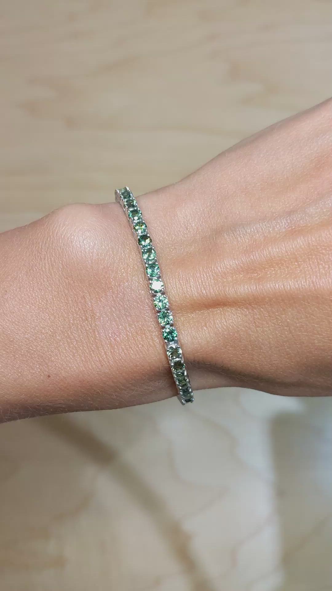 7.00 Ct.Tw. Green Sapphire Tennis/Line Bracelet, 14K White Gold Size Video