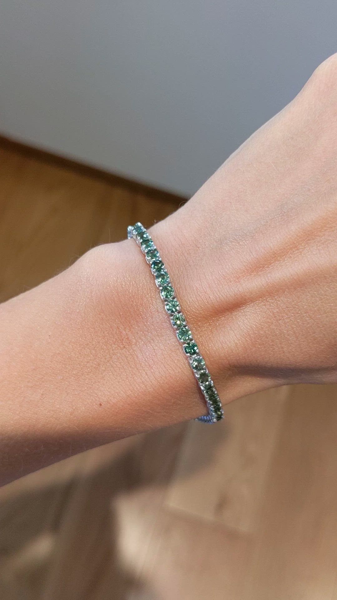 7.00 Ct.Tw. Green Sapphire Tennis/Line Bracelet, 14K White Gold Size Video