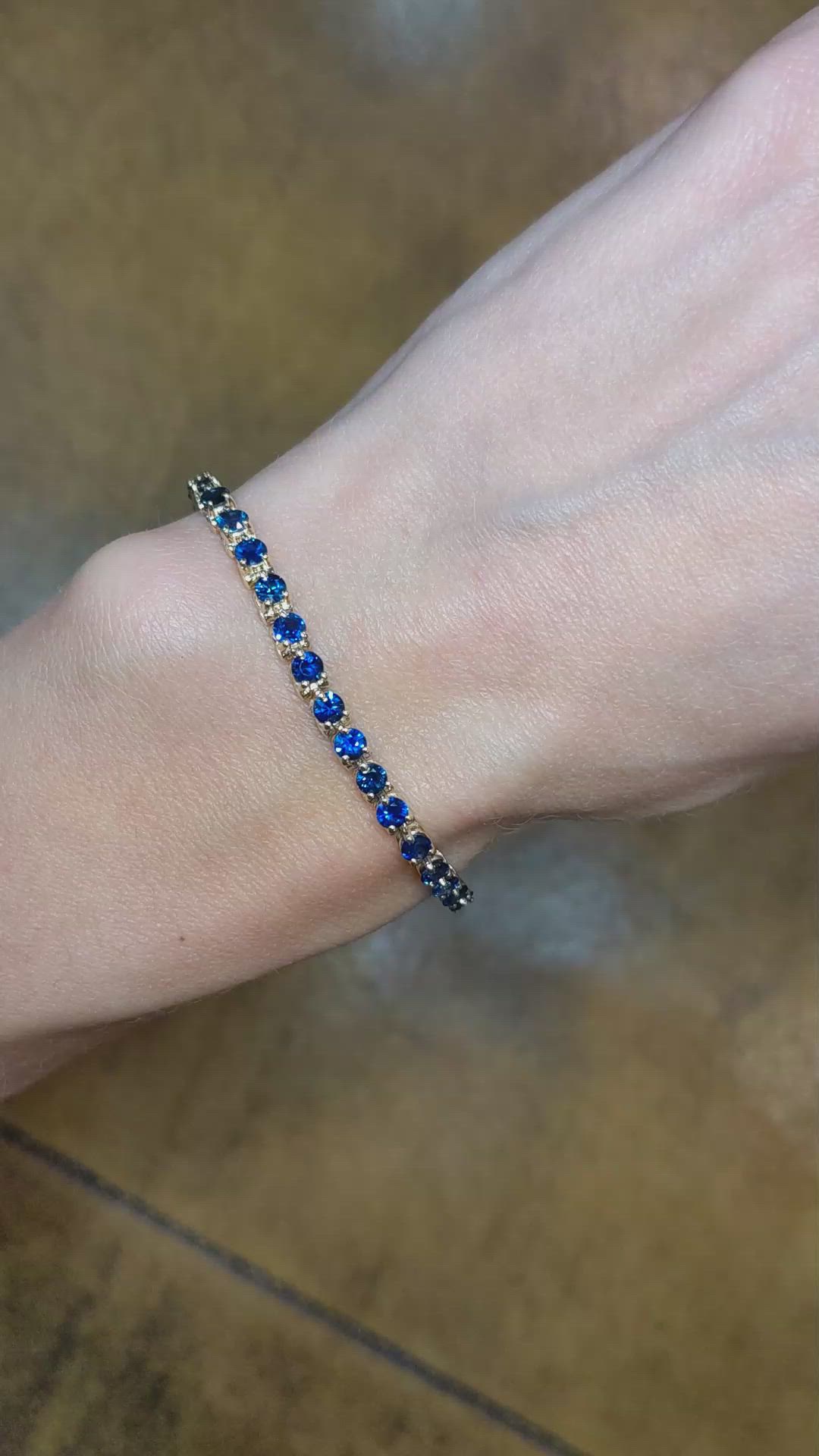 6.08 Ct.Tw. Blue Sapphire Tennis/Line Bracelet, 14K Yellow Gold Size Video
