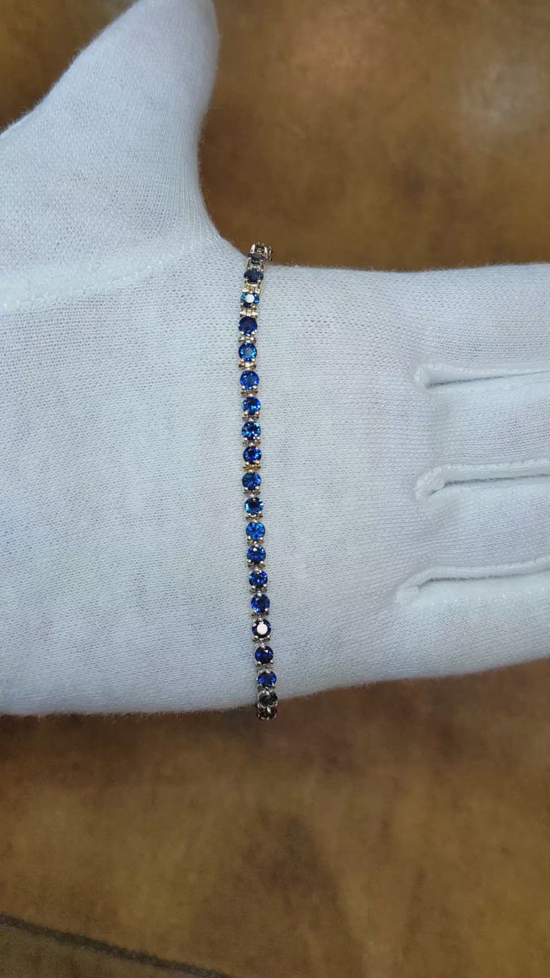 6.08 Ct.Tw. Blue Sapphire Tennis/Line Bracelet, 14K Yellow Gold Size Video