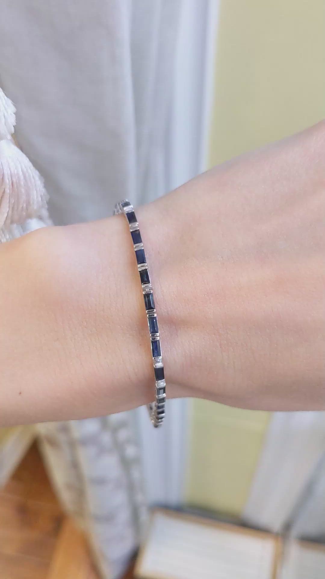 4.89 Ct.Tw. Blue Sapphire Tennis/Line Bracelet, 14K White Gold Size Video