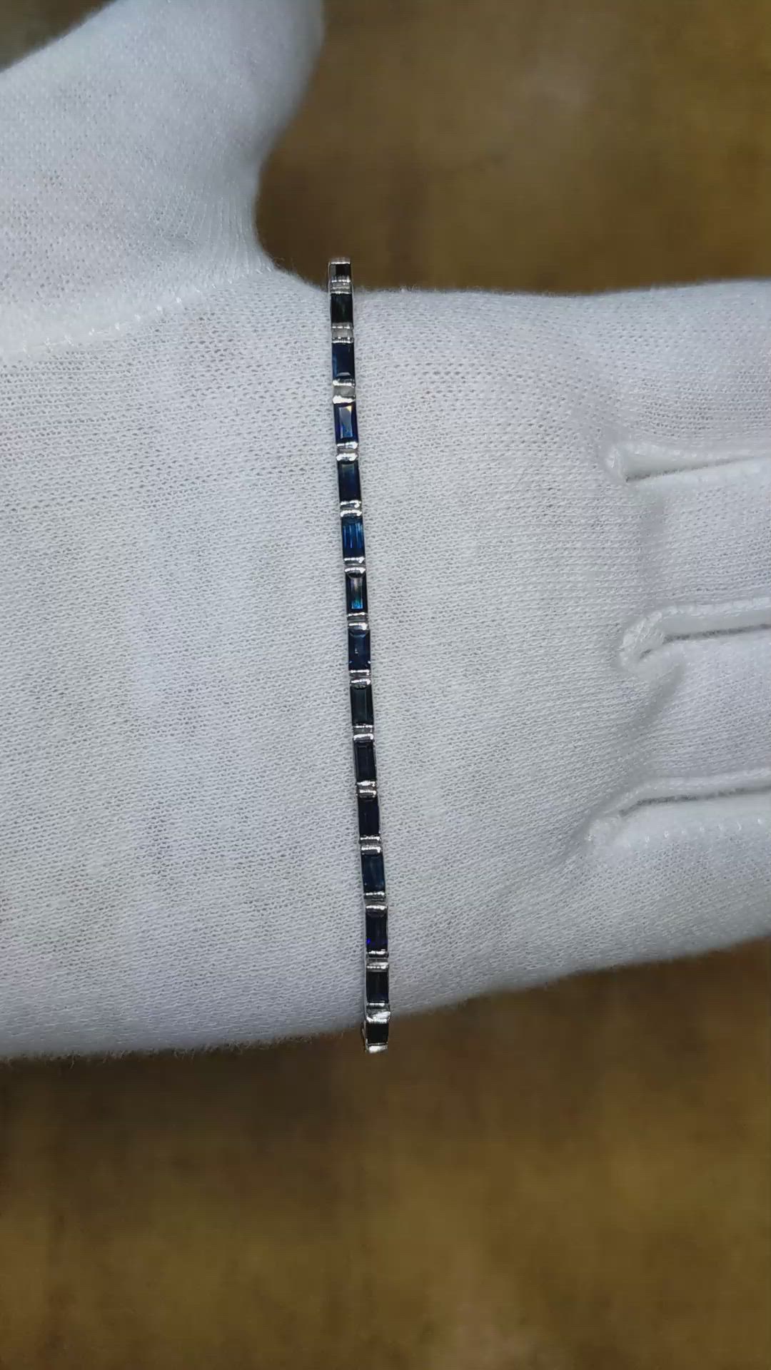 4.89 Ct.Tw. Blue Sapphire Tennis/Line Bracelet, 14K White Gold Size Video