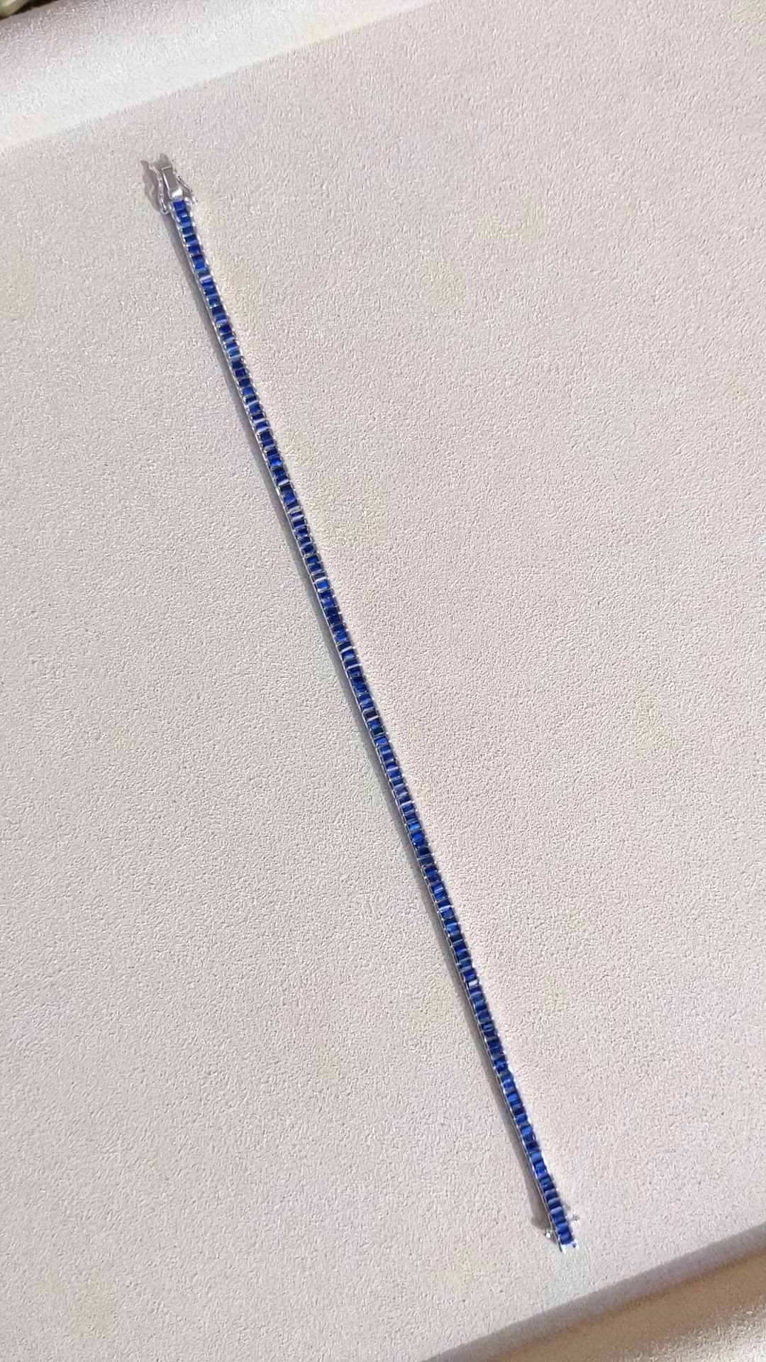 3.60 Ct.Tw.Total Carat Weight Sapphire Tennis/Line Bracelet, 14K White Gold Size Video