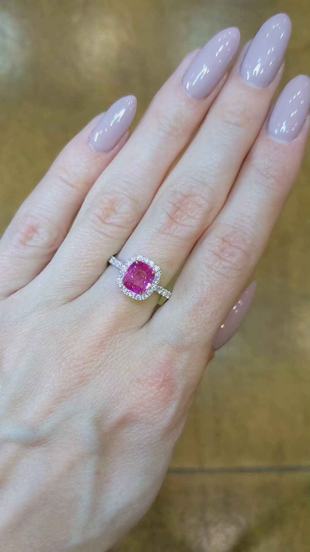 2.06 Ct. Pink Sapphire and Natural Diamond Pave Ring, 18K White & Yellow Size Video