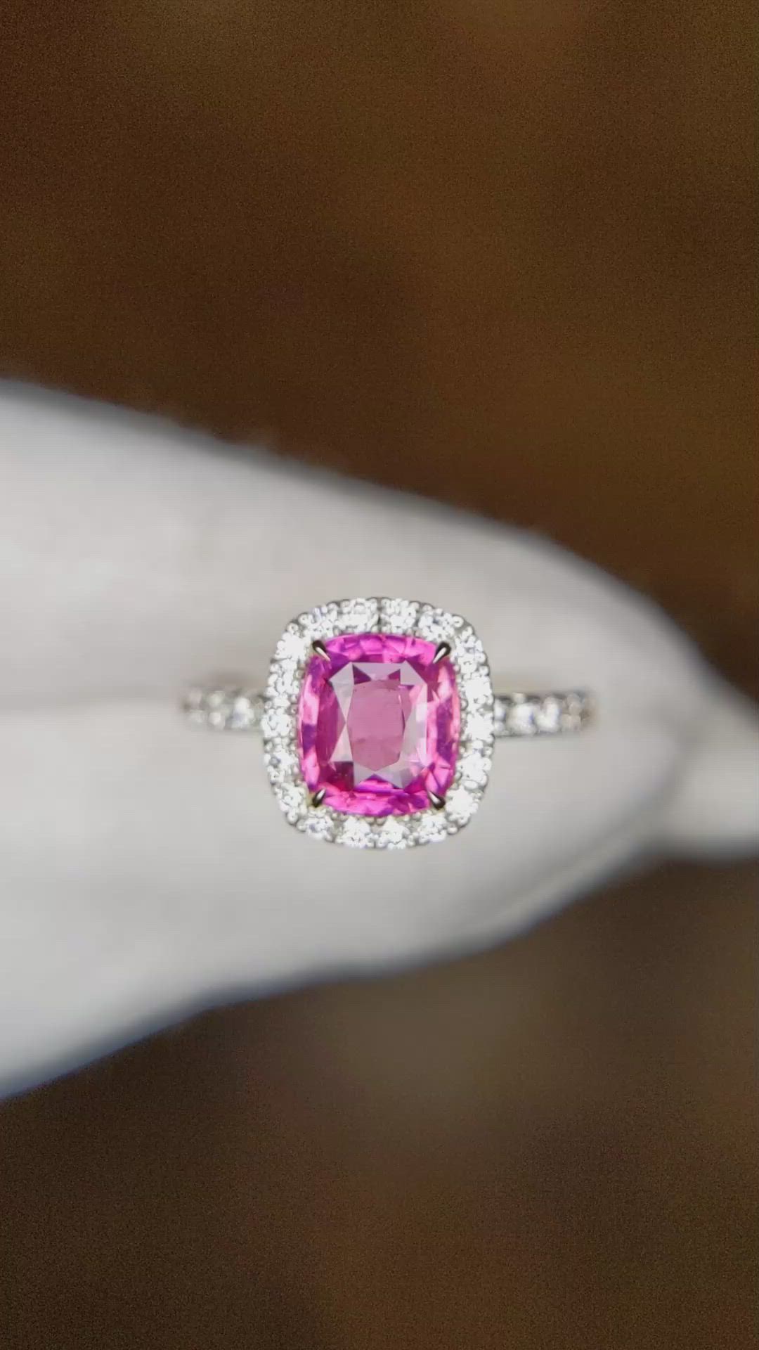 2.06 Ct. Pink Sapphire and Natural Diamond Pave Ring, 18K White & Yellow Size Video