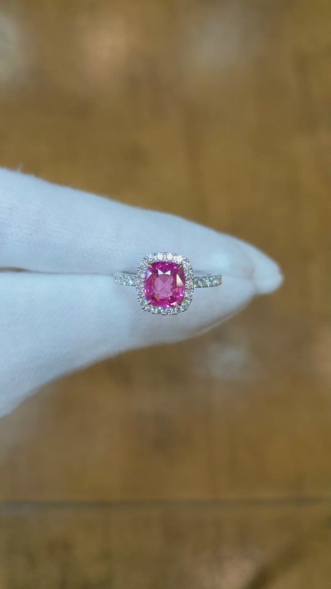 2.06 Ct. Pink Sapphire and Natural Diamond Pave Ring, 18K White & Yellow Size Video