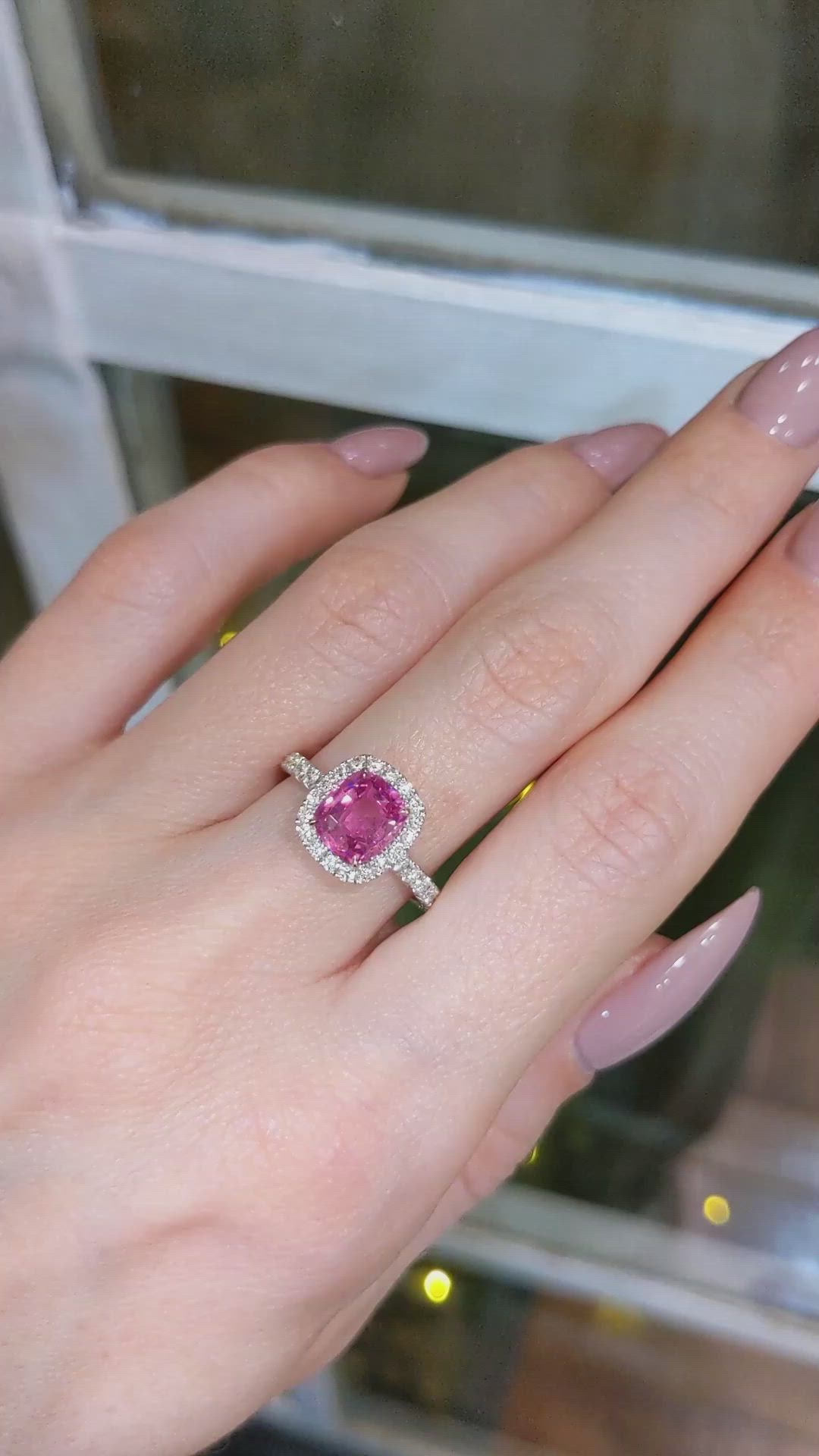 2.06 Ct. Pink Sapphire and Natural Diamond Pave Ring, 18K White & Yellow Size Video