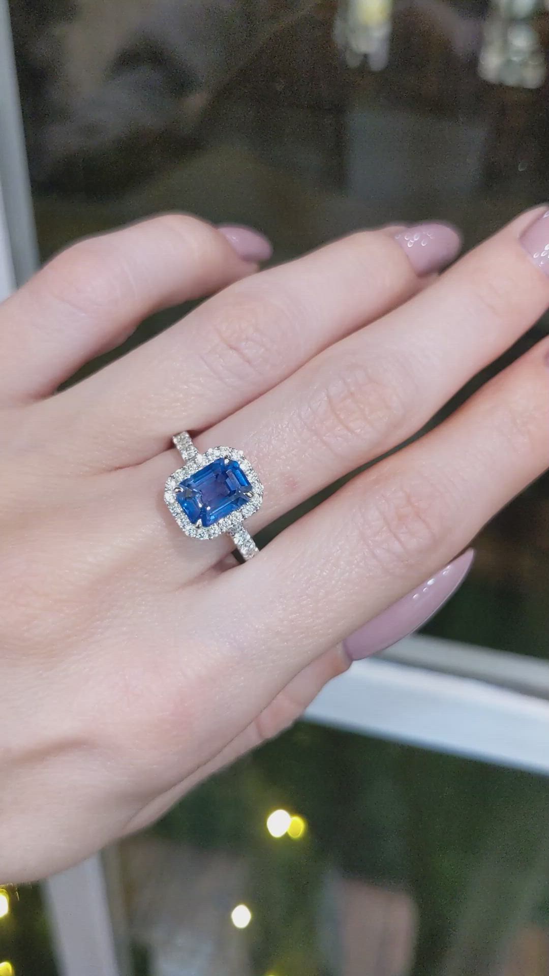 2.71 Ct. Blue Sapphire and Natural Diamond Pave Ring, 18K White Gold Size Video