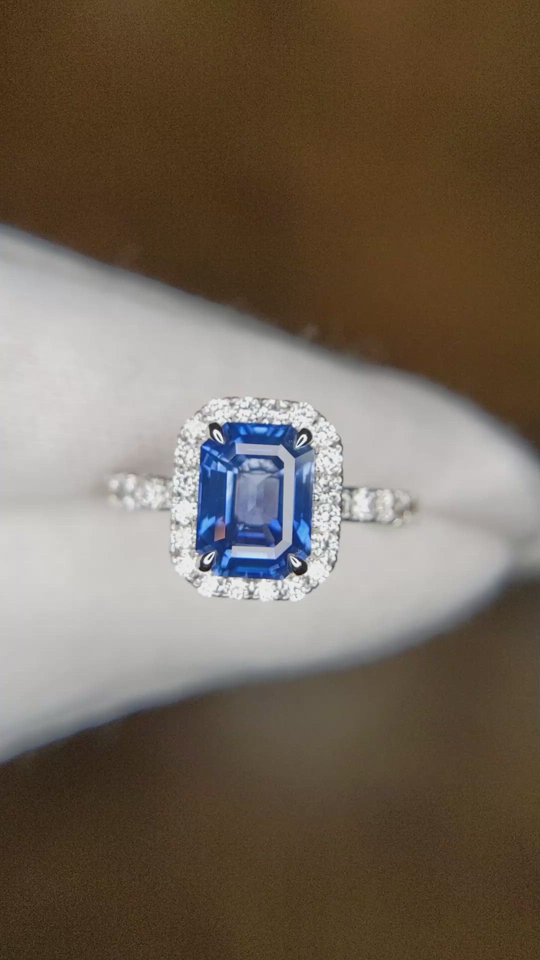 2.71 Ct. Blue Sapphire and Natural Diamond Pave Ring, 18K White Gold Size Video