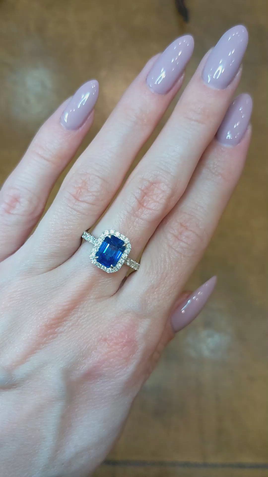 2.71 Ct. Blue Sapphire and Natural Diamond Pave Ring, 18K White Gold Size Video