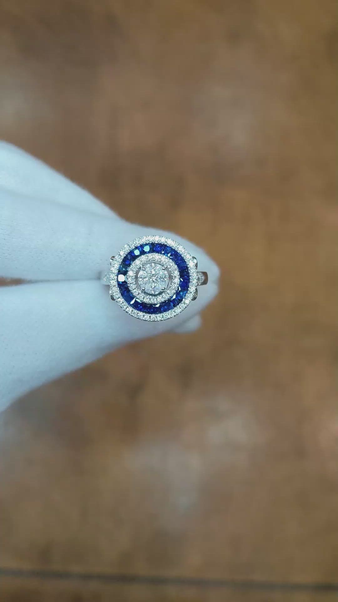 0.93 Ct. Blue Sapphire and Natural Diamond Pave Ring, 18K White Gold Size Video