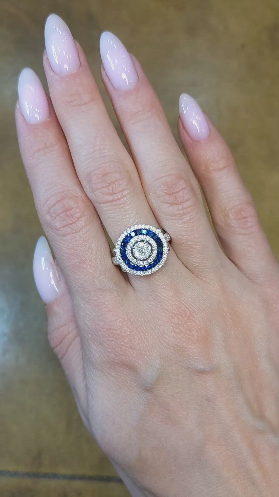 0.93 Ct. Blue Sapphire and Natural Diamond Pave Ring, 18K White Gold Size Video