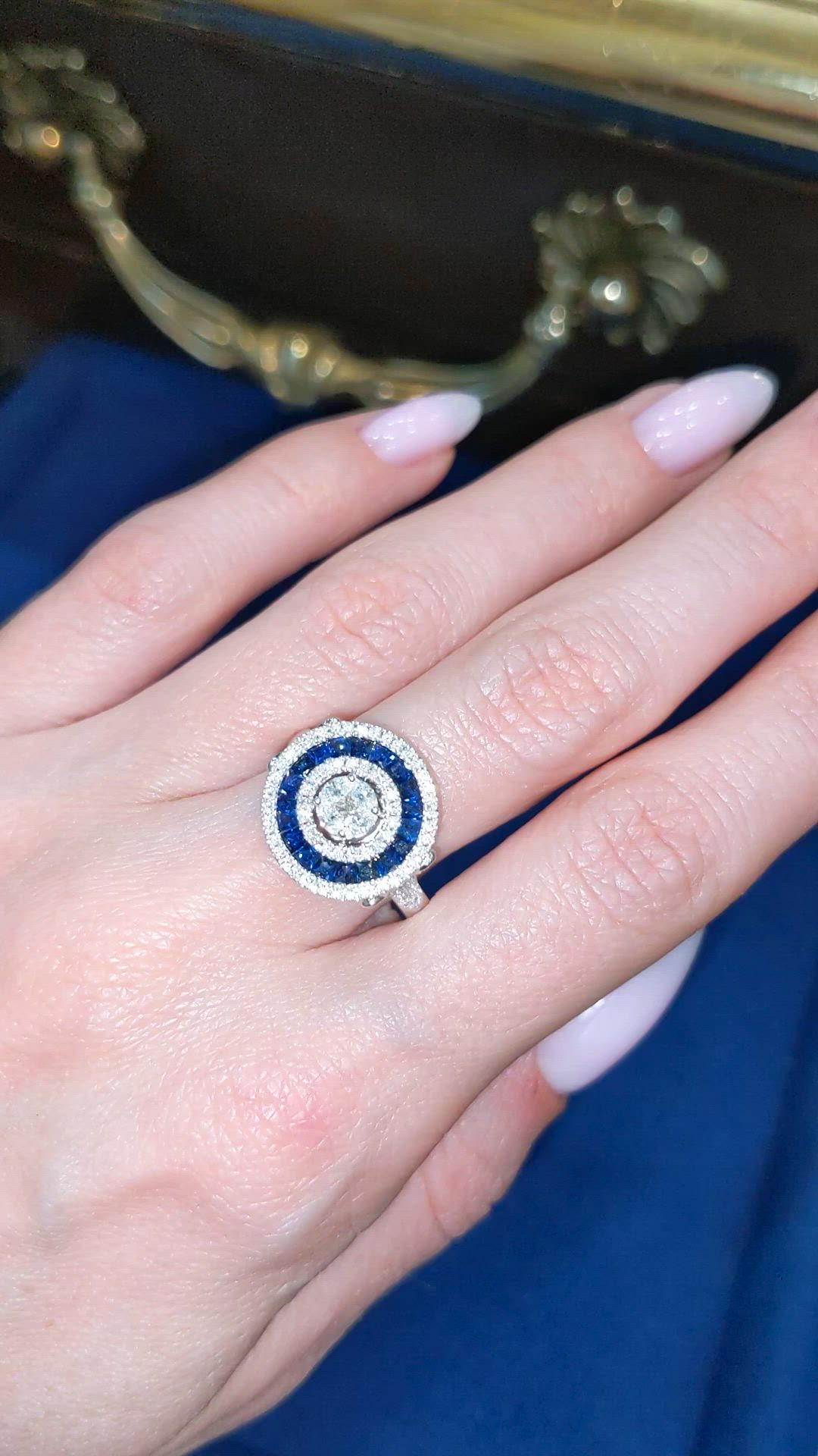 0.93 Ct. Blue Sapphire and Natural Diamond Pave Ring, 18K White Gold Size Video