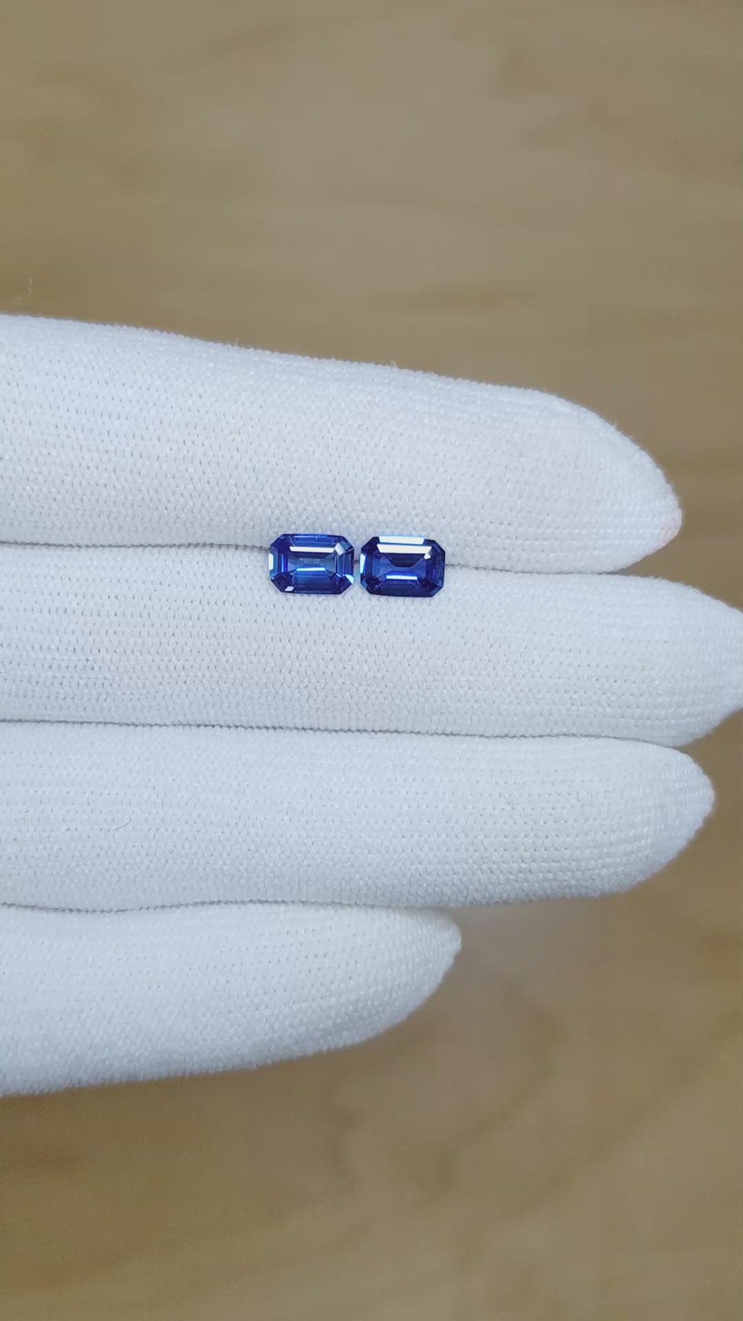 1.89 Ct.Tw.Total Carat Weight Blue Sapphire Pair from Ceylon (Sri Lanka) Size Video