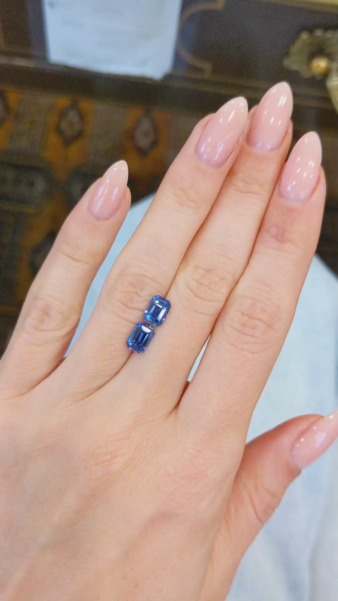 2.44&nbsp;Ct.Tw.Total Carat Weight Blue Sapphire Pair from Ceylon (Sri Lanka) Size Video