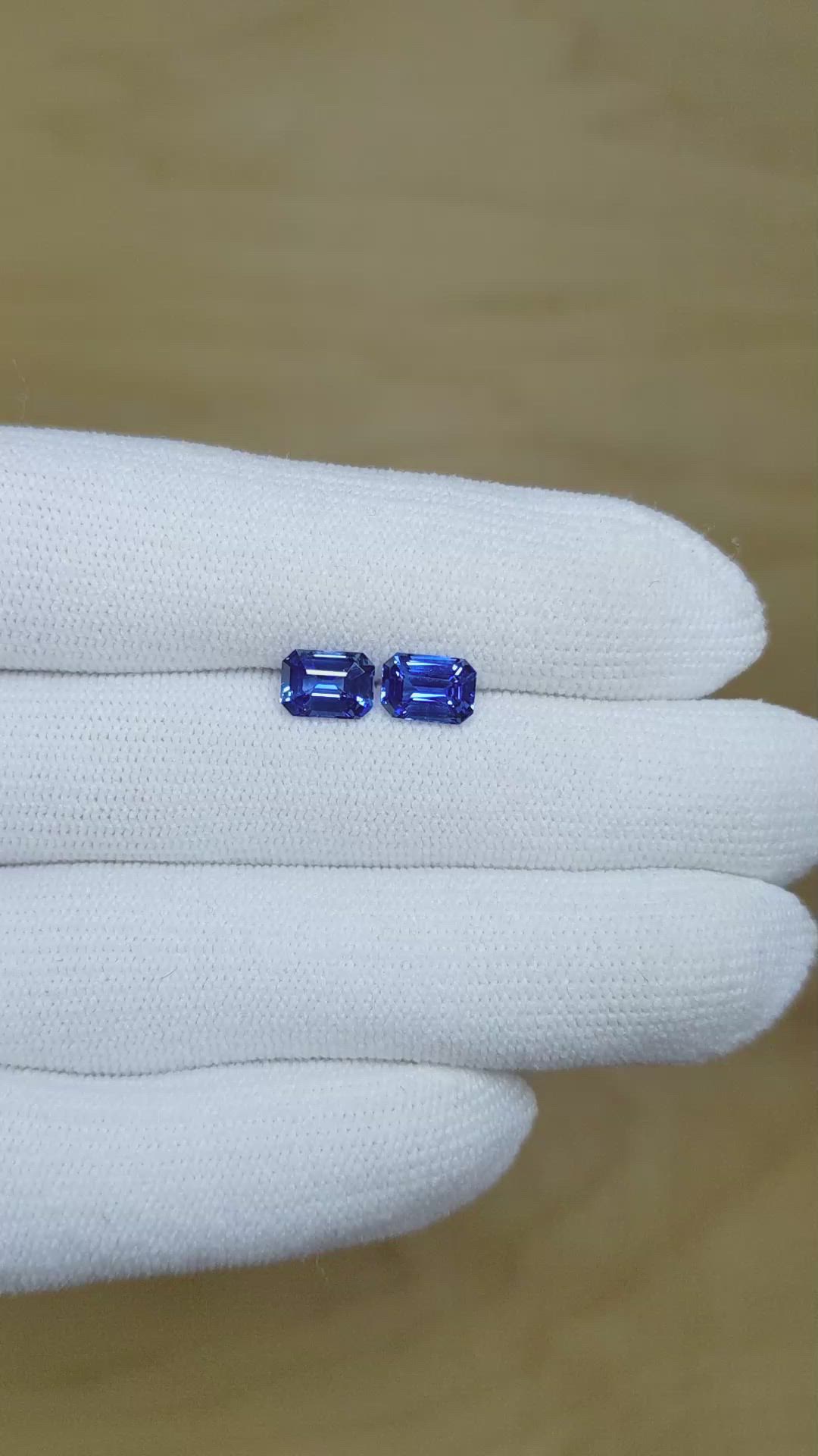 2.44&nbsp;Ct.Tw.Total Carat Weight Blue Sapphire Pair from Ceylon (Sri Lanka) Size Video