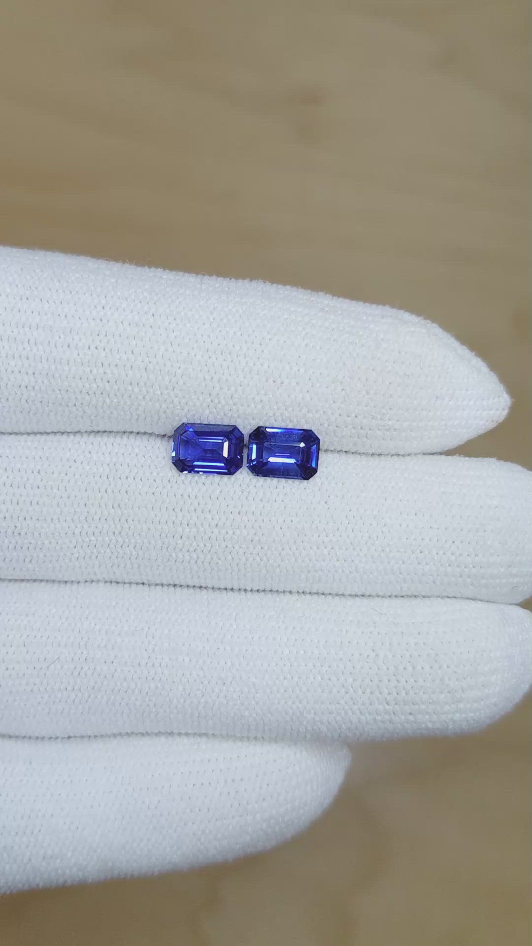 2.03 Ct.Tw.Total Carat Weight Blue Sapphire Pair from Ceylon (Sri Lanka) Size Video