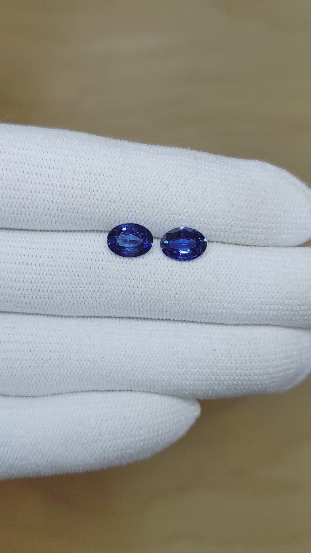 2.67 Ct.Tw.Total Carat Weight Blue Sapphire Pair from Ceylon (Sri Lanka) Size Video