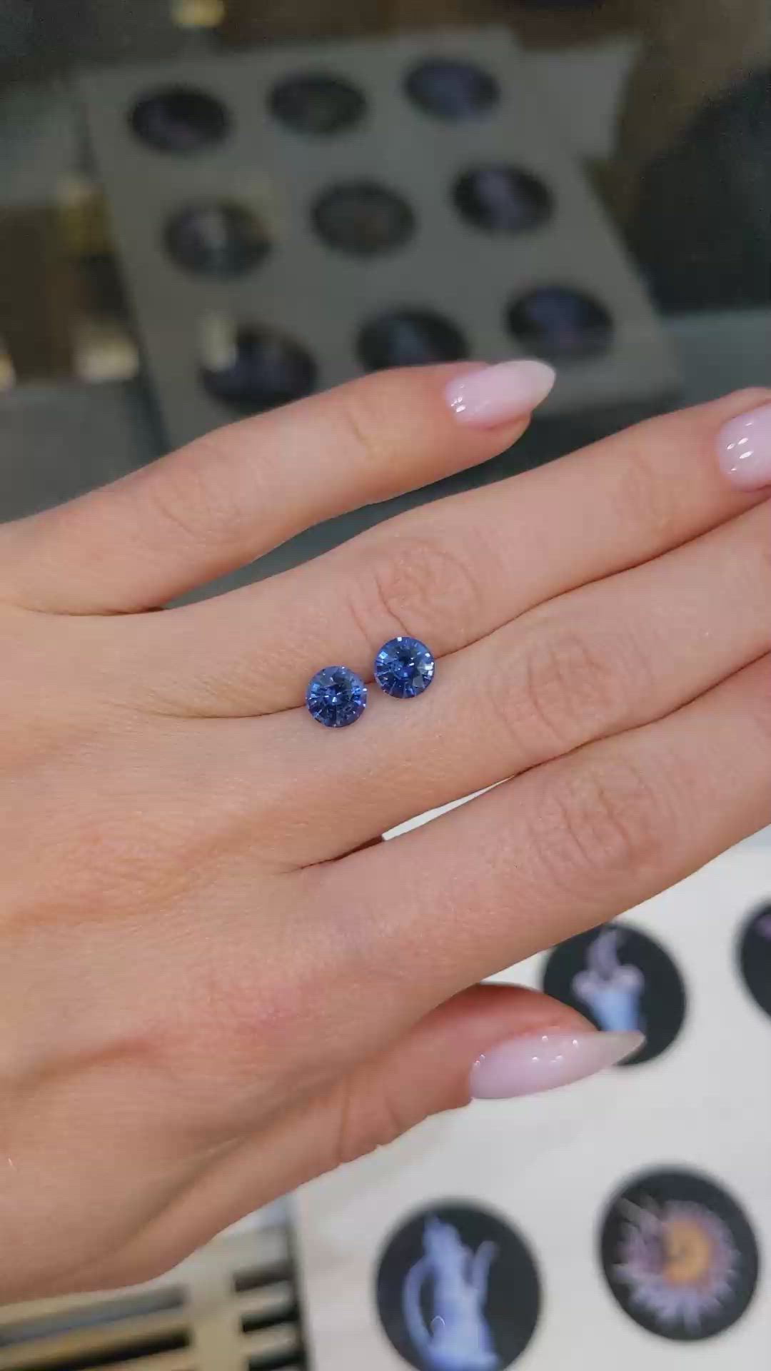 2.05&nbsp;Ct.Tw.Total Carat Weight Blue Sapphire Pair from Ceylon (Sri Lanka) Size Video