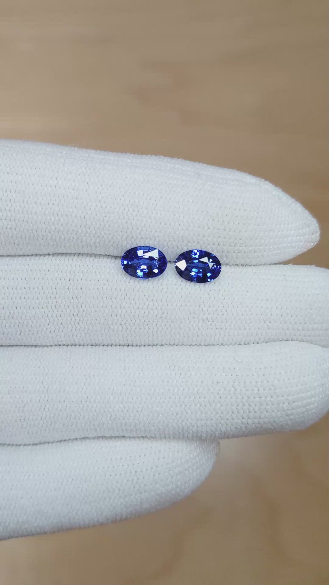 2.05 Ct.Tw.Total Carat Weight Blue Sapphire Pair from Ceylon (Sri Lanka) Size Video