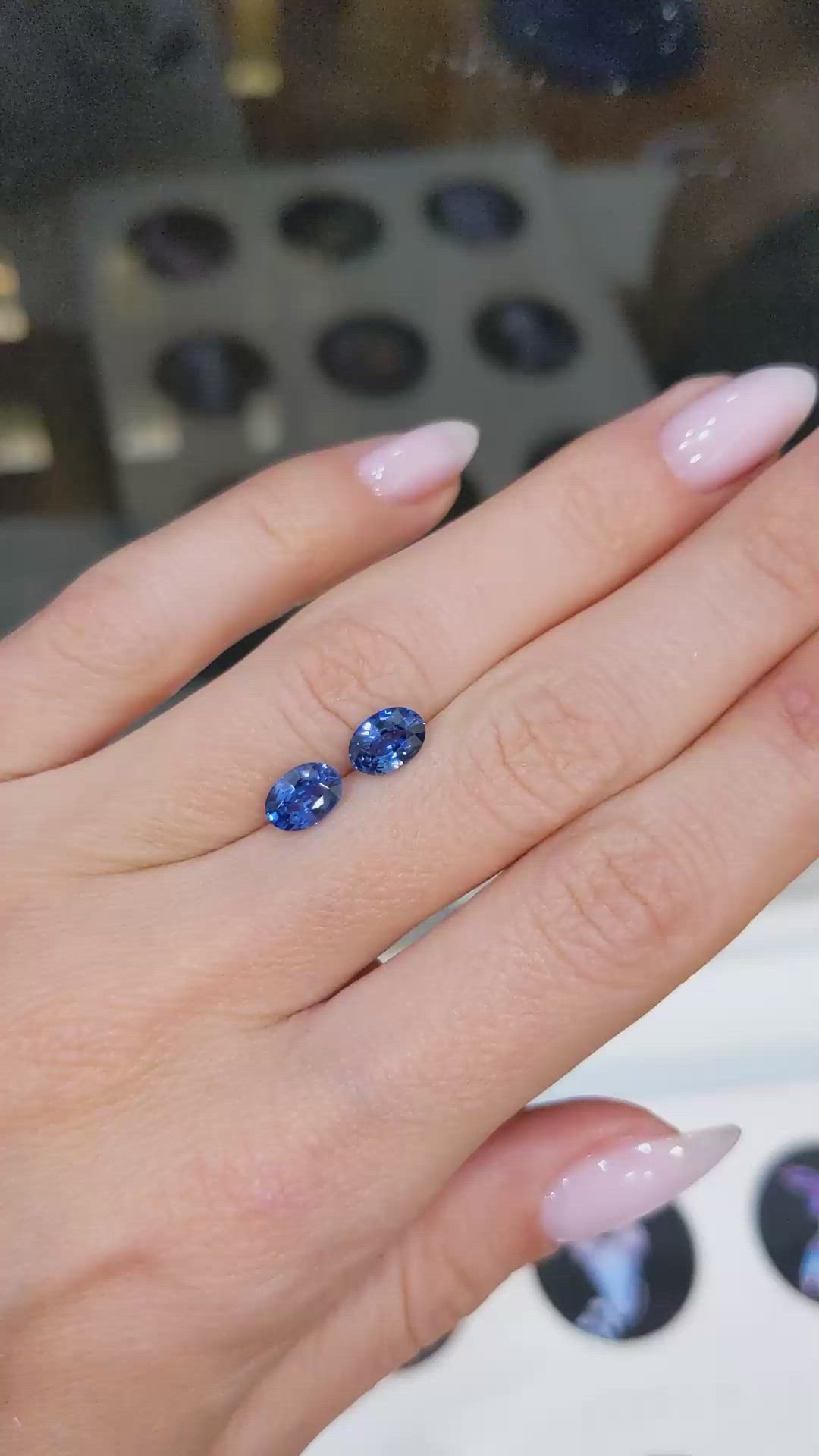 2.05 Ct.Tw.Total Carat Weight Blue Sapphire Pair from Ceylon (Sri Lanka) Size Video