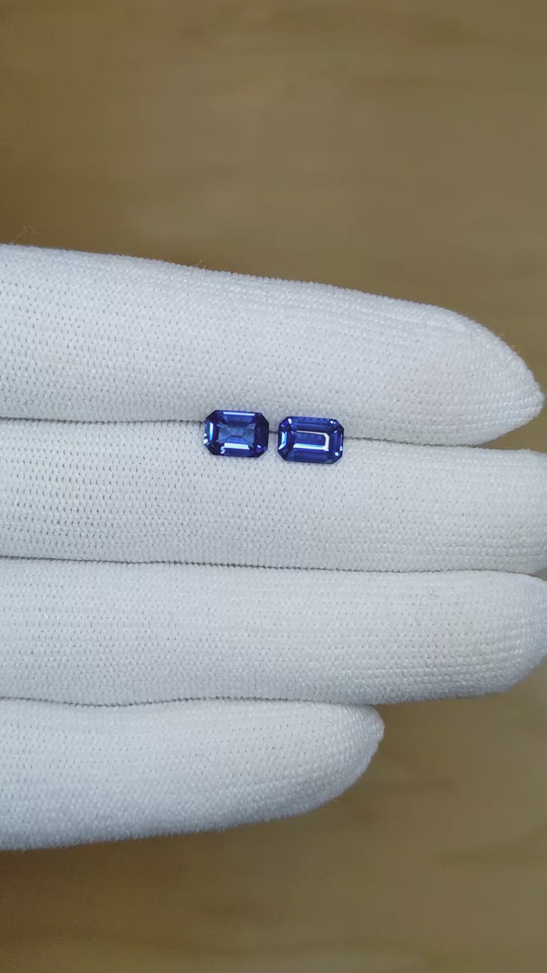 2.06 Ct.Tw.Total Carat Weight Blue Sapphire Pair from Ceylon (Sri Lanka) Size Video