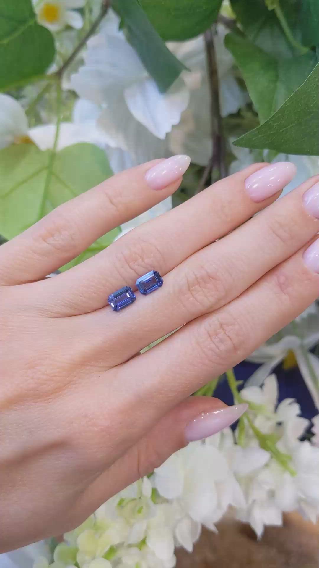 2.06 Ct.Tw.Total Carat Weight Blue Sapphire Pair from Ceylon (Sri Lanka) Size Video