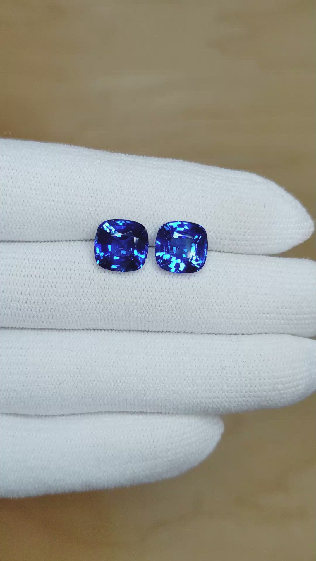 8.26 Ct.Tw.Total Carat Weight Blue Sapphire Pair from Ceylon (Sri Lanka) Size Video