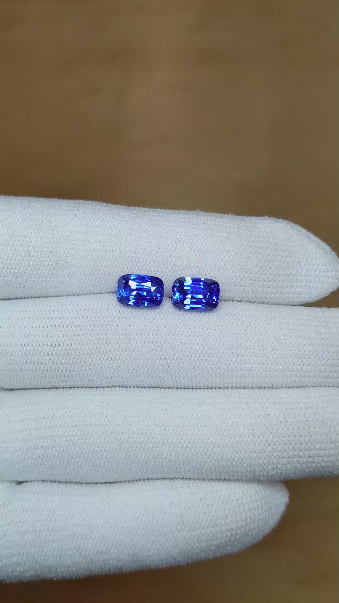 5.07 Ct.Tw.Total Carat Weight Blue Sapphire Pair from Ceylon (Sri Lanka) Size Video