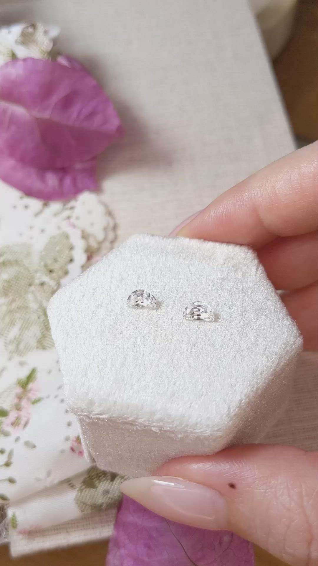 0.89 Ct.Tw.Total Carat Weight White Sapphire Pair from Ceylon (Sri Lanka) Size Video