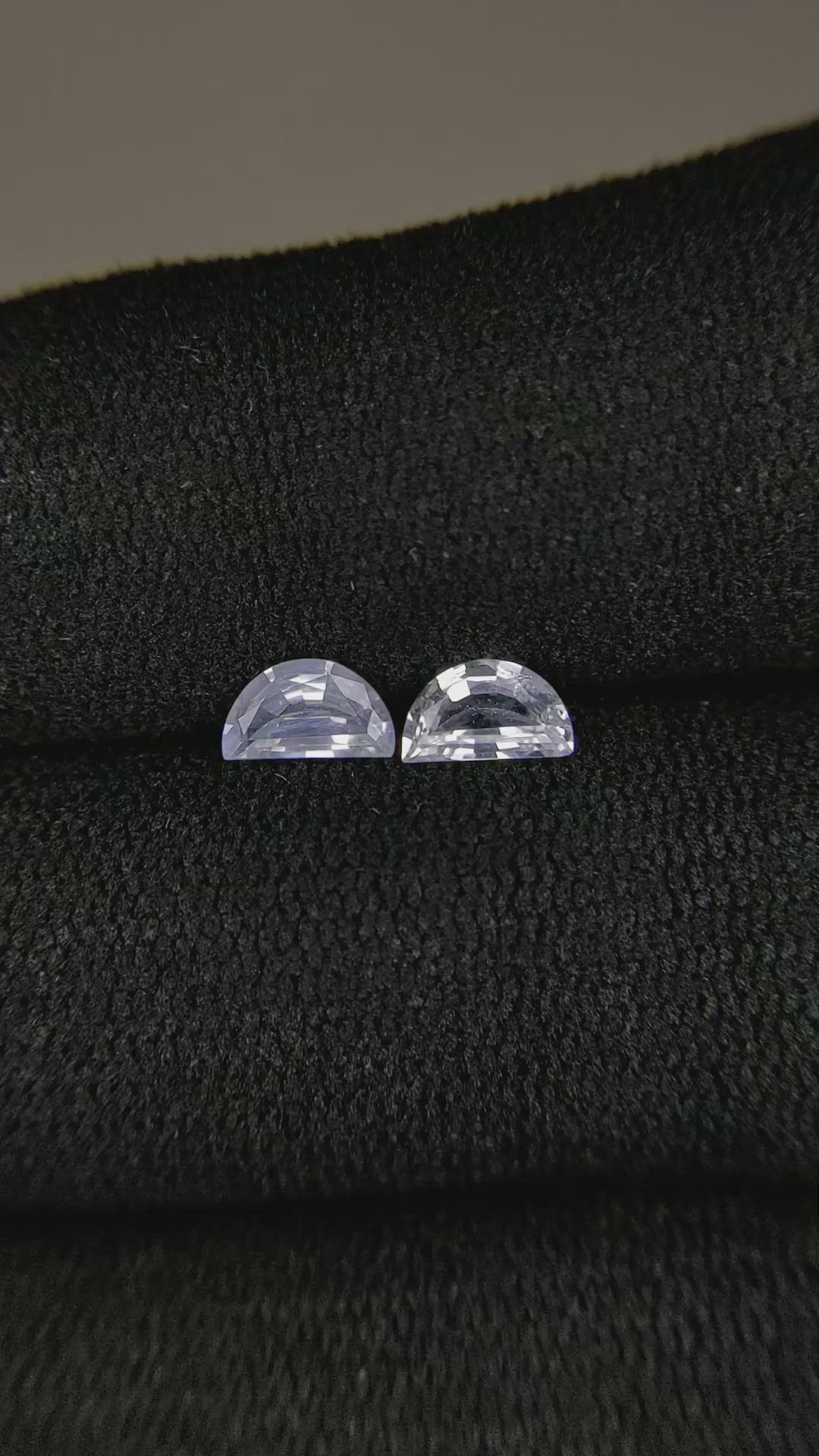 0.82 Ct.Tw.Total Carat Weight White Sapphire Pair from Ceylon (Sri Lanka) Size Video