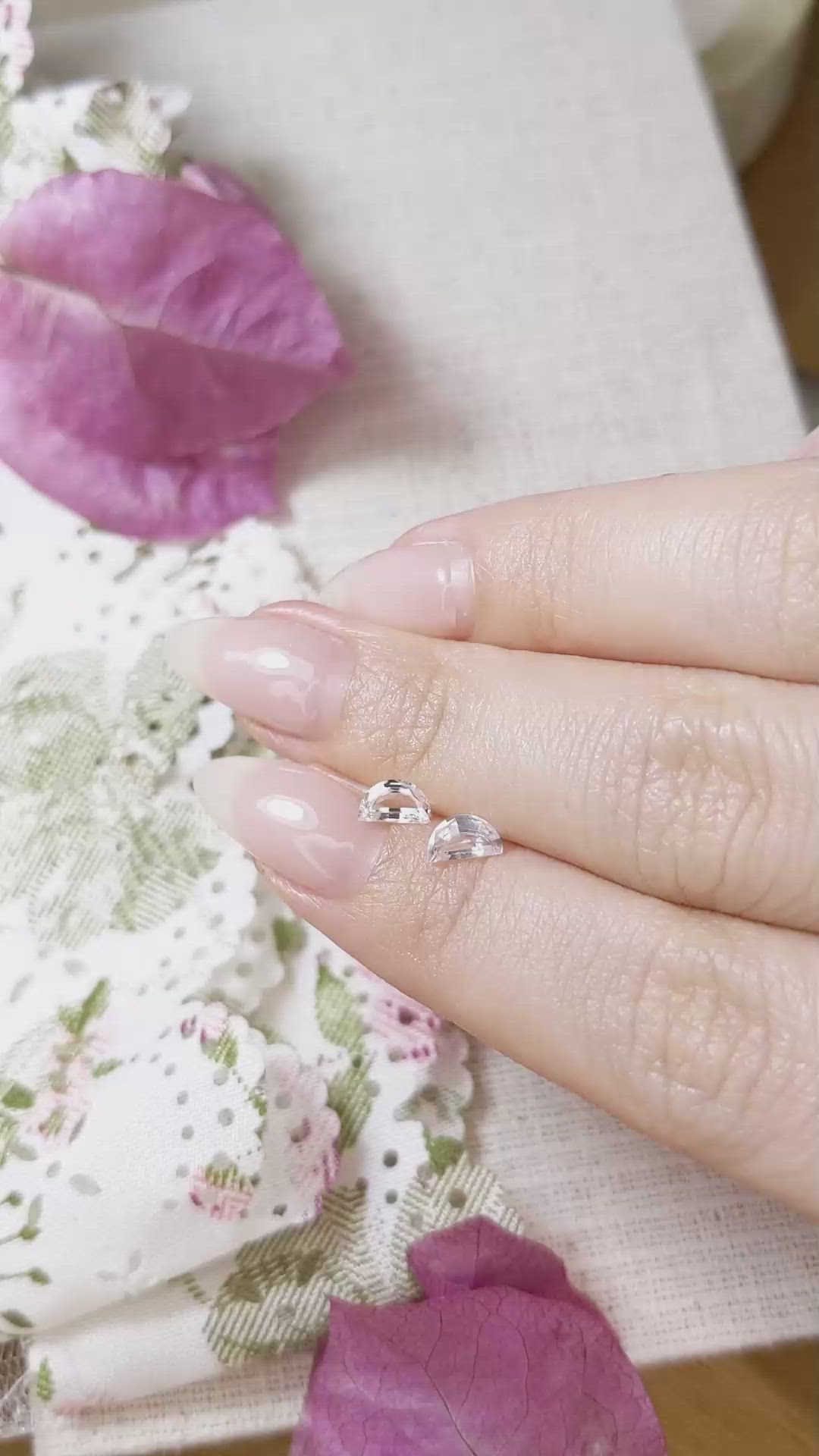 0.82 Ct.Tw.Total Carat Weight White Sapphire Pair from Ceylon (Sri Lanka) Size Video