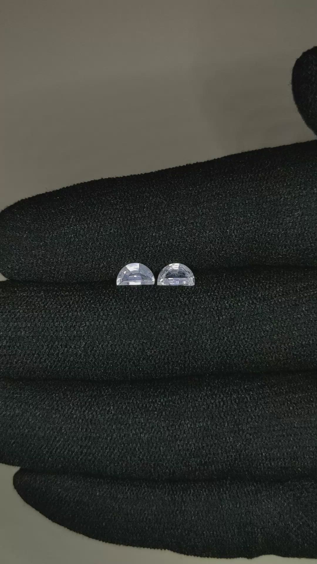 0.82 Ct.Tw.Total Carat Weight White Sapphire Pair from Ceylon (Sri Lanka) Size Video