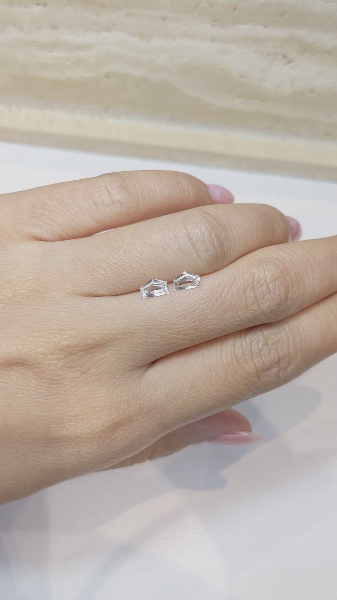 1.03 Ct.Tw.Total Carat Weight White Sapphire Pair from Ceylon (Sri Lanka) Size Video