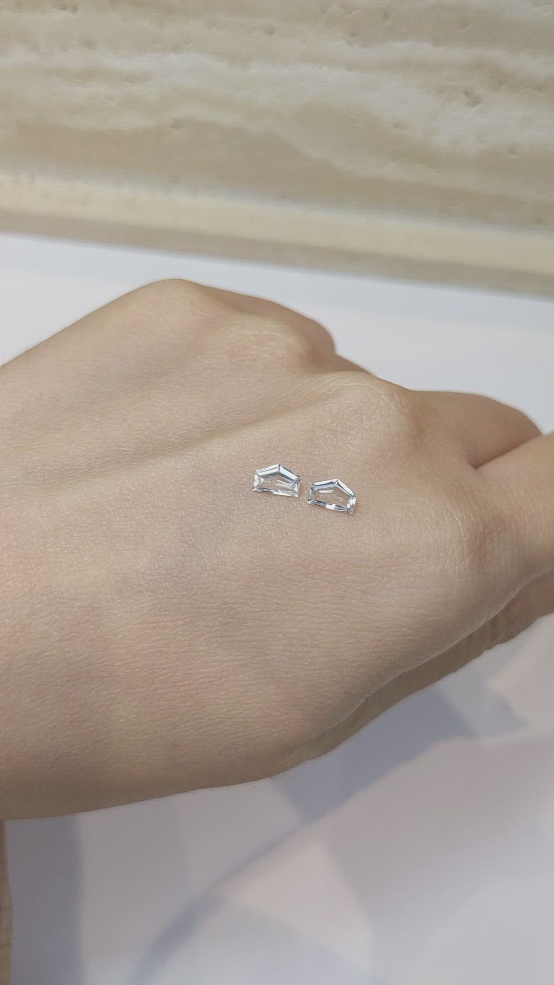 1.03 Ct.Tw.Total Carat Weight White Sapphire Pair from Ceylon (Sri Lanka) Size Video