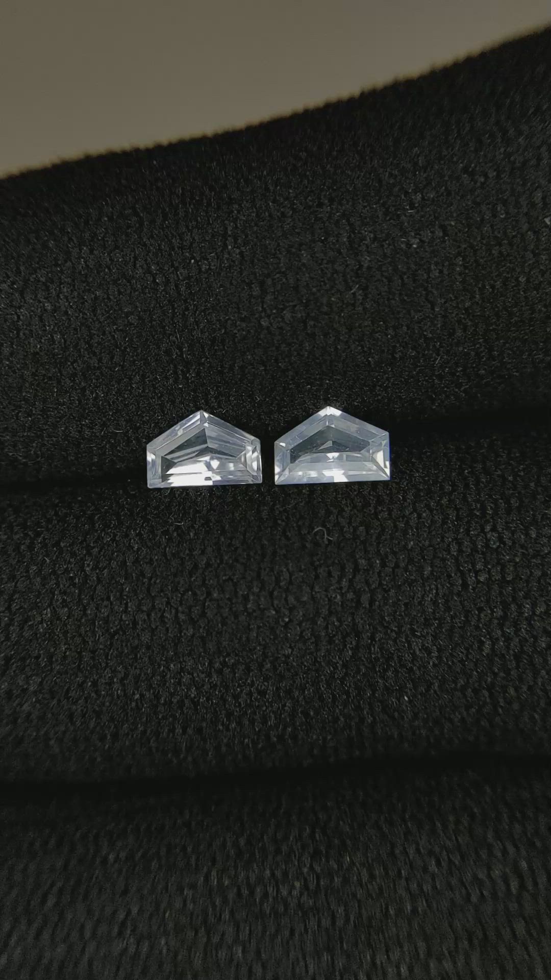 0.90 Ct.Tw.Total Carat Weight White Sapphire Pair from Ceylon (Sri Lanka) Size Video