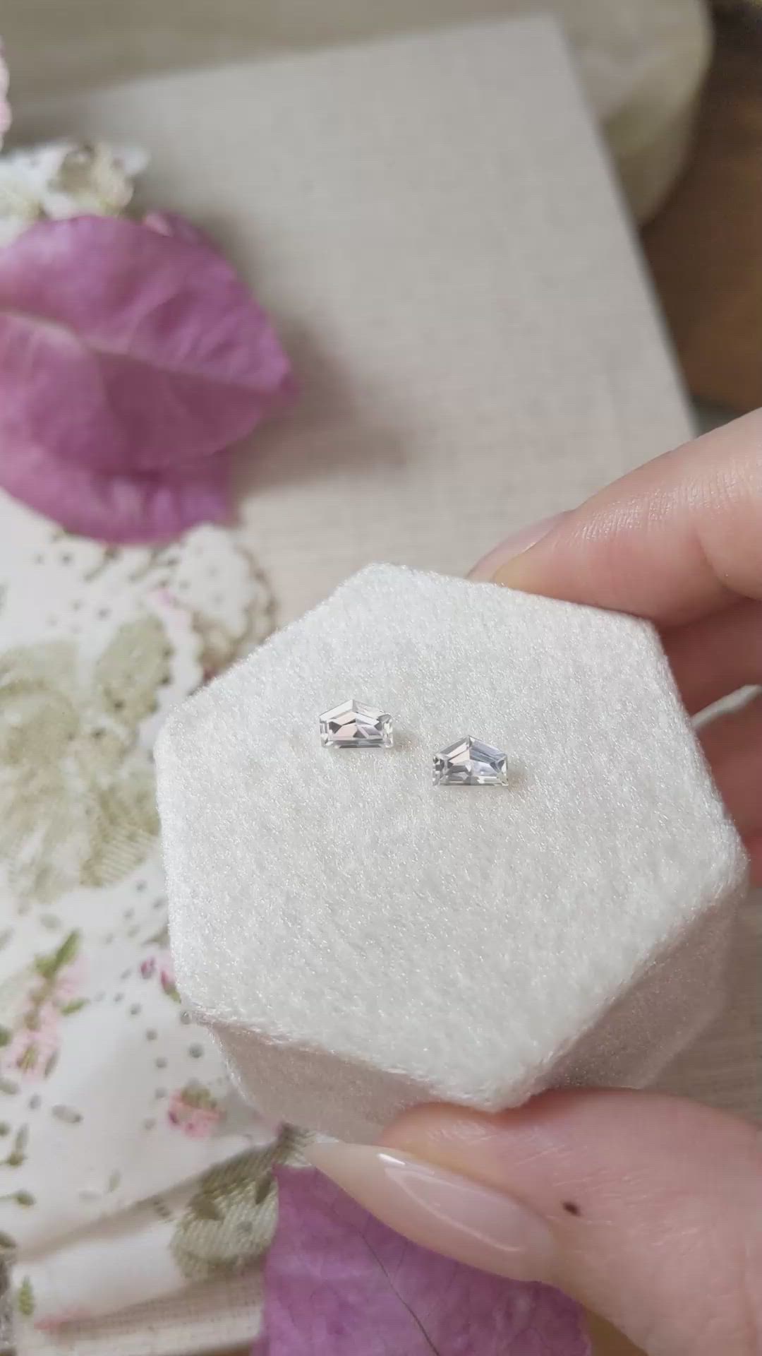 1.20 Ct.Tw.Total Carat Weight White Sapphire Pair from Ceylon (Sri Lanka) Size Video