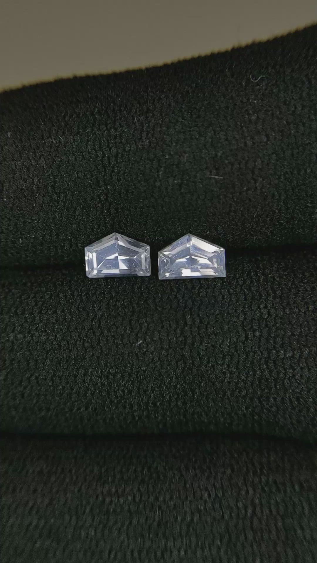 1.20 Ct.Tw.Total Carat Weight White Sapphire Pair from Ceylon (Sri Lanka) Size Video