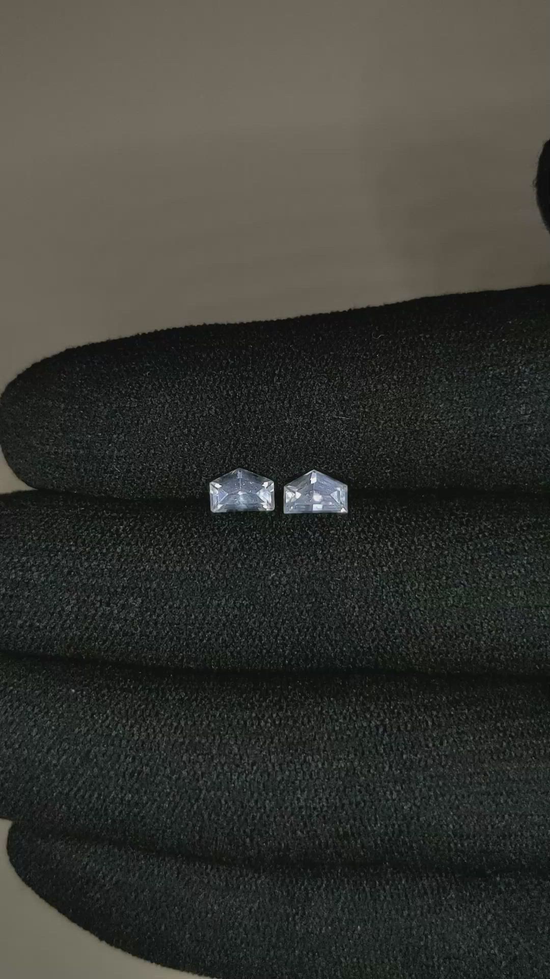 1.20 Ct.Tw.Total Carat Weight White Sapphire Pair from Ceylon (Sri Lanka) Size Video