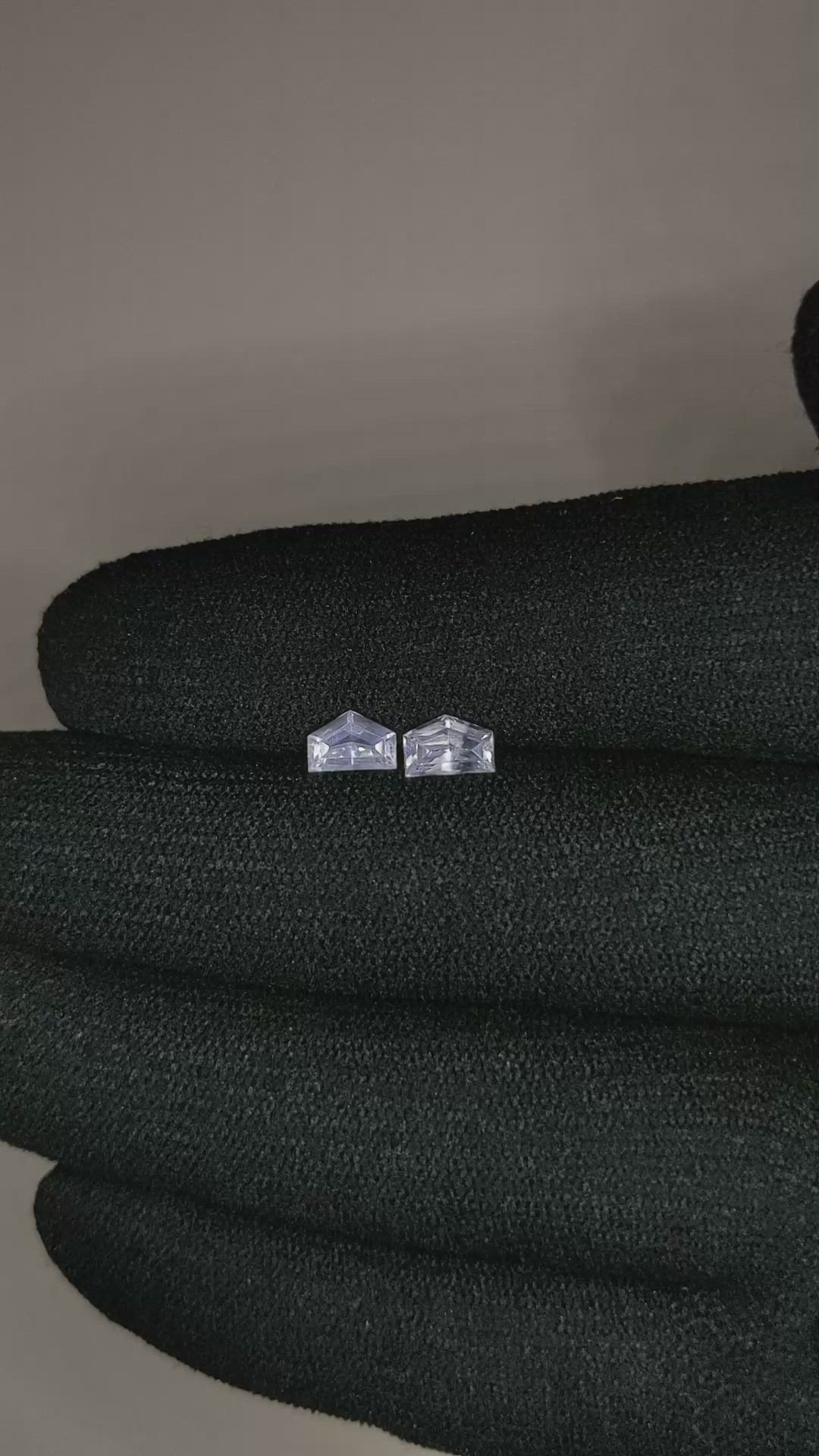 1.14 Ct.Tw.Total Carat Weight White Sapphire Pair from Ceylon (Sri Lanka) Size Video