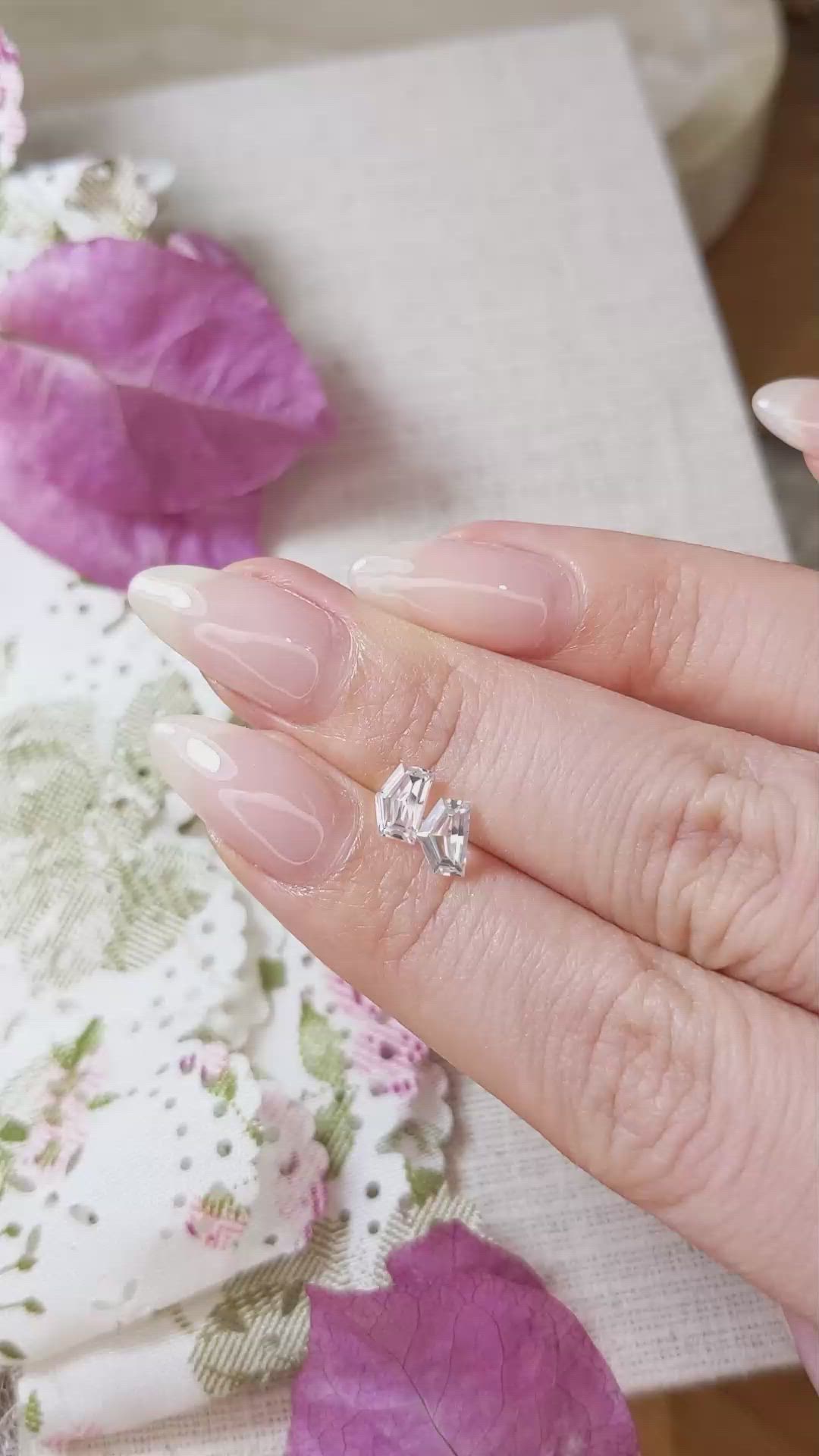 1.14 Ct.Tw.Total Carat Weight White Sapphire Pair from Ceylon (Sri Lanka) Size Video