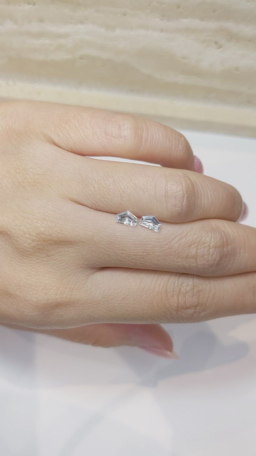 0.98 Ct.Tw.Total Carat Weight White Sapphire Pair from Ceylon (Sri Lanka) Size Video