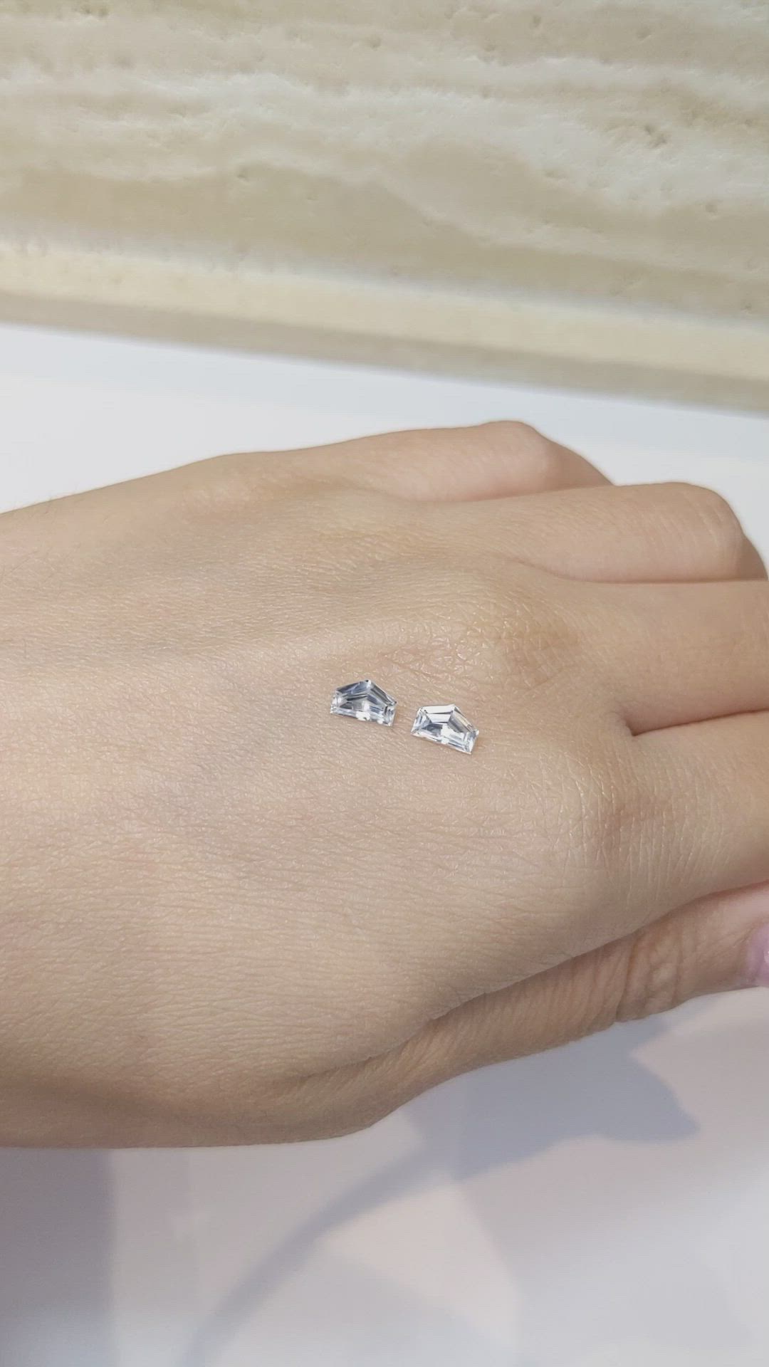 0.98 Ct.Tw.Total Carat Weight White Sapphire Pair from Ceylon (Sri Lanka) Size Video