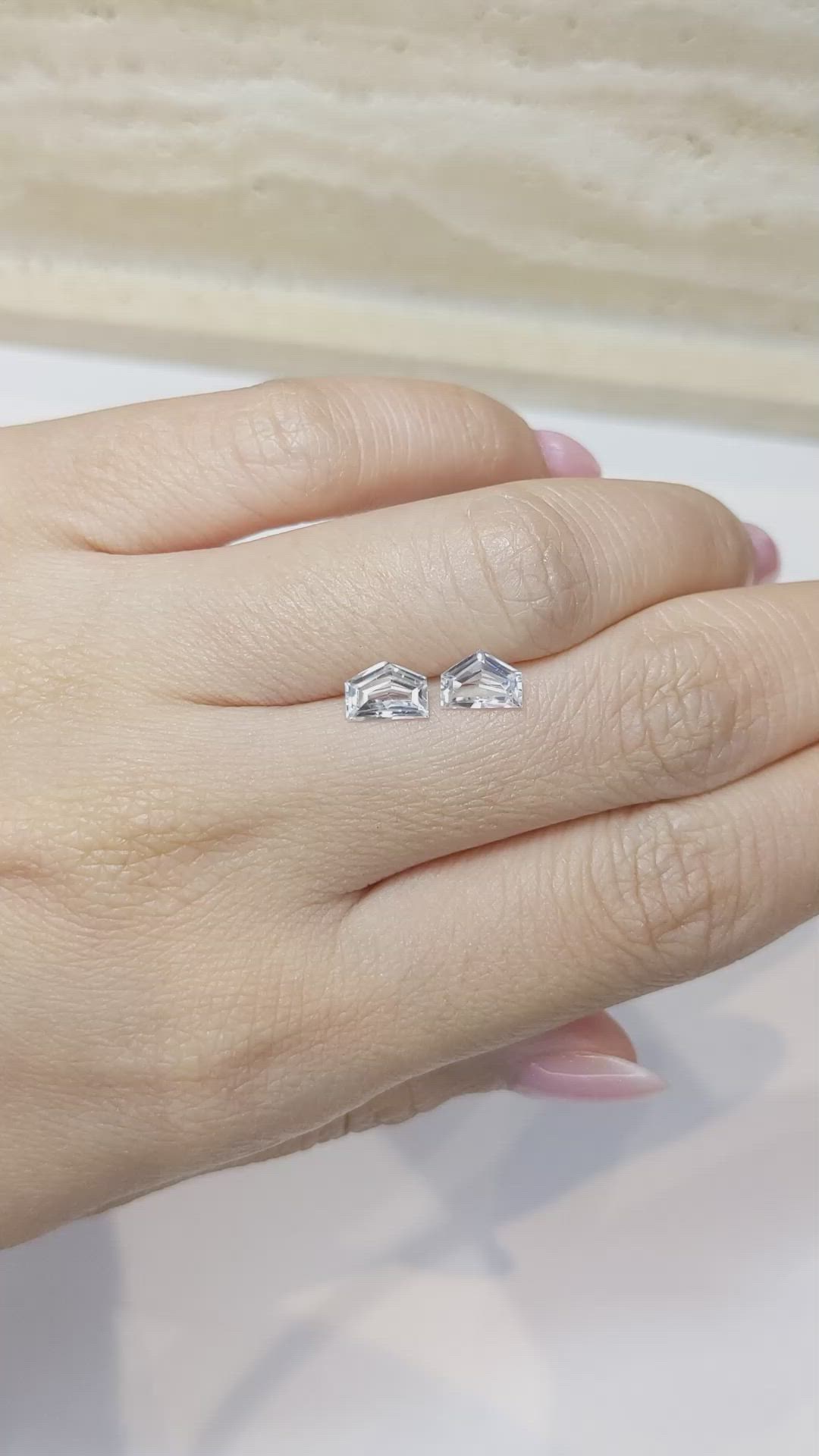 1.69 Ct.Tw.Total Carat Weight White Sapphire Pair from Ceylon (Sri Lanka) Size Video