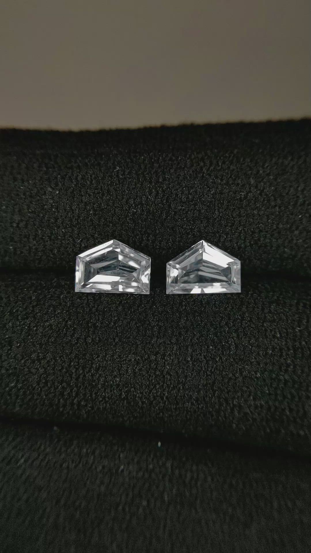 1.69 Ct.Tw.Total Carat Weight White Sapphire Pair from Ceylon (Sri Lanka) Size Video