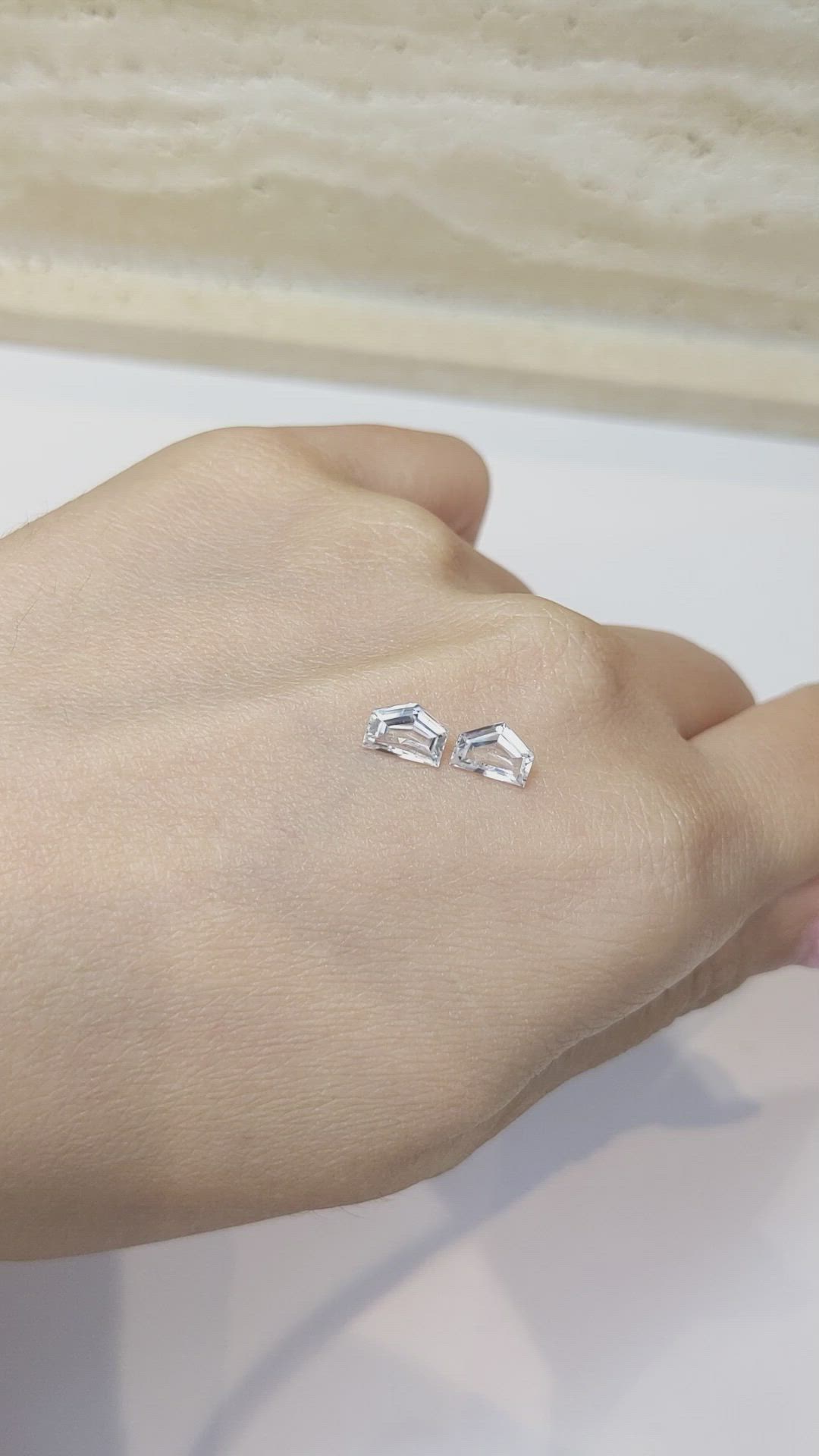 1.69 Ct.Tw.Total Carat Weight White Sapphire Pair from Ceylon (Sri Lanka) Size Video