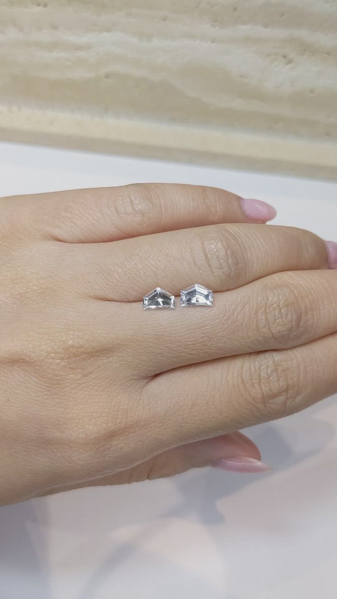 2.07 Ct.Tw.Total Carat Weight White Sapphire Pair from Ceylon (Sri Lanka) Size Video