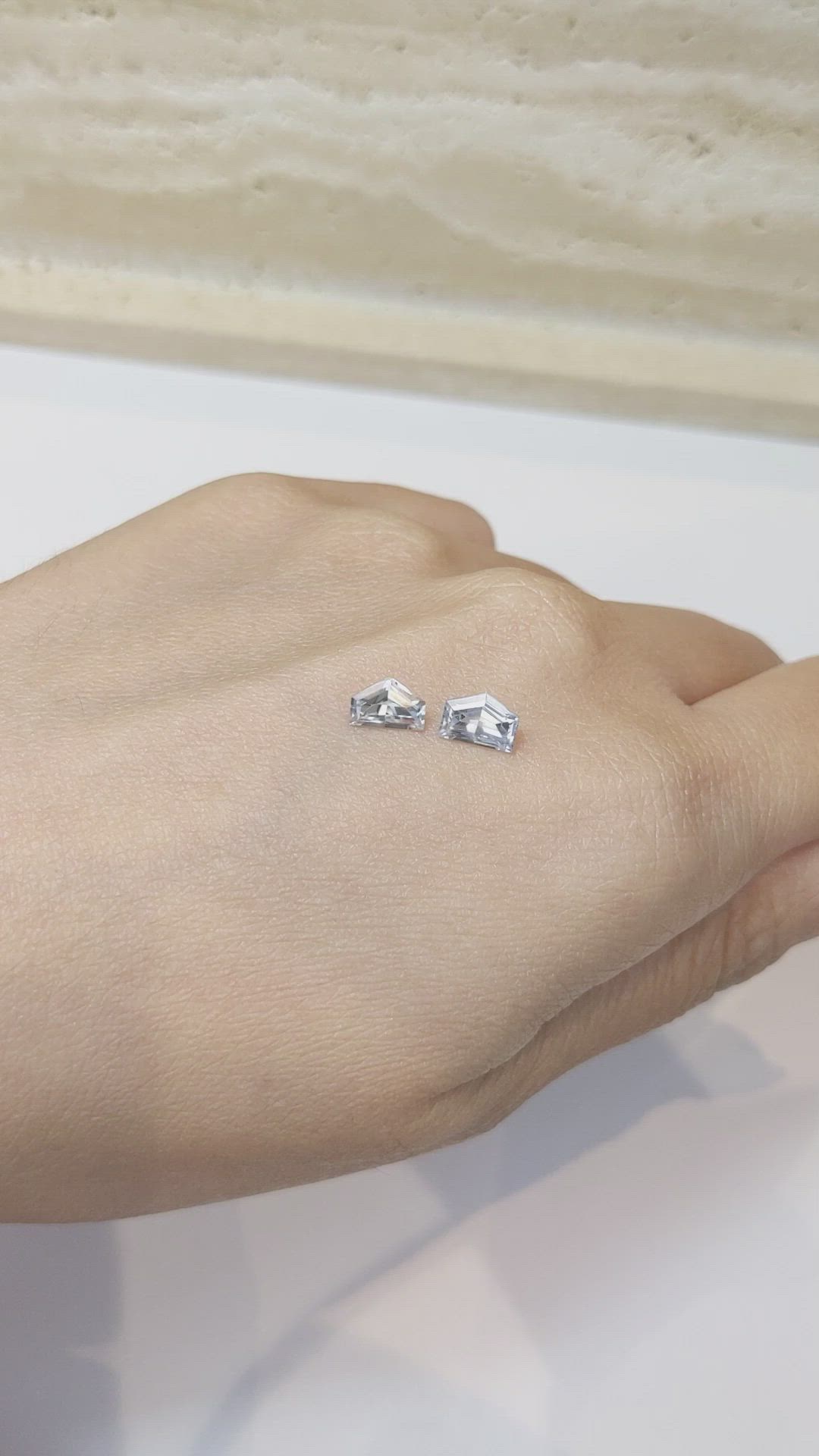 2.07 Ct.Tw.Total Carat Weight White Sapphire Pair from Ceylon (Sri Lanka) Size Video