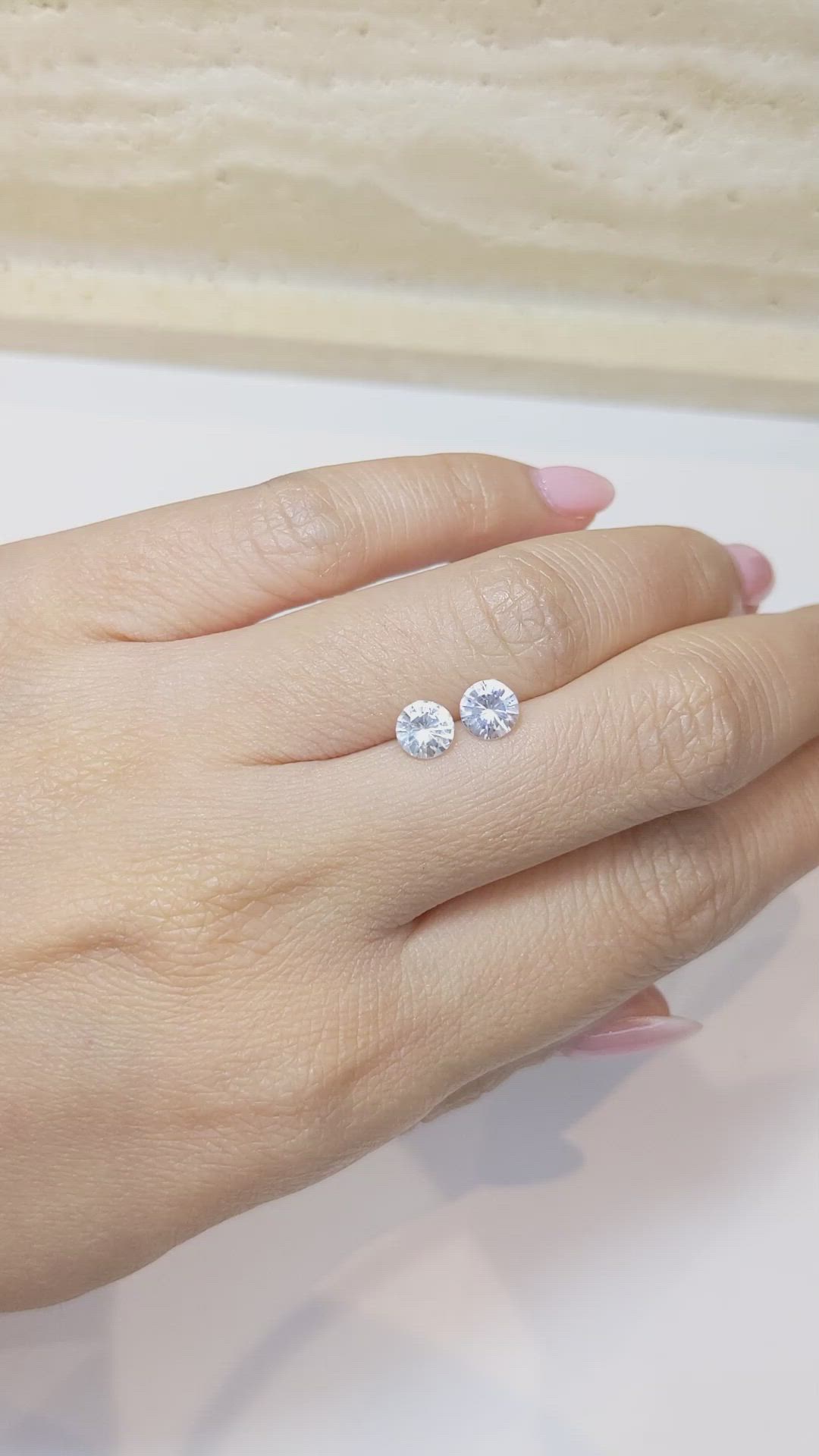 1.40 Ct.Tw.Total Carat Weight White Sapphire Pair from Ceylon (Sri Lanka) Size Video