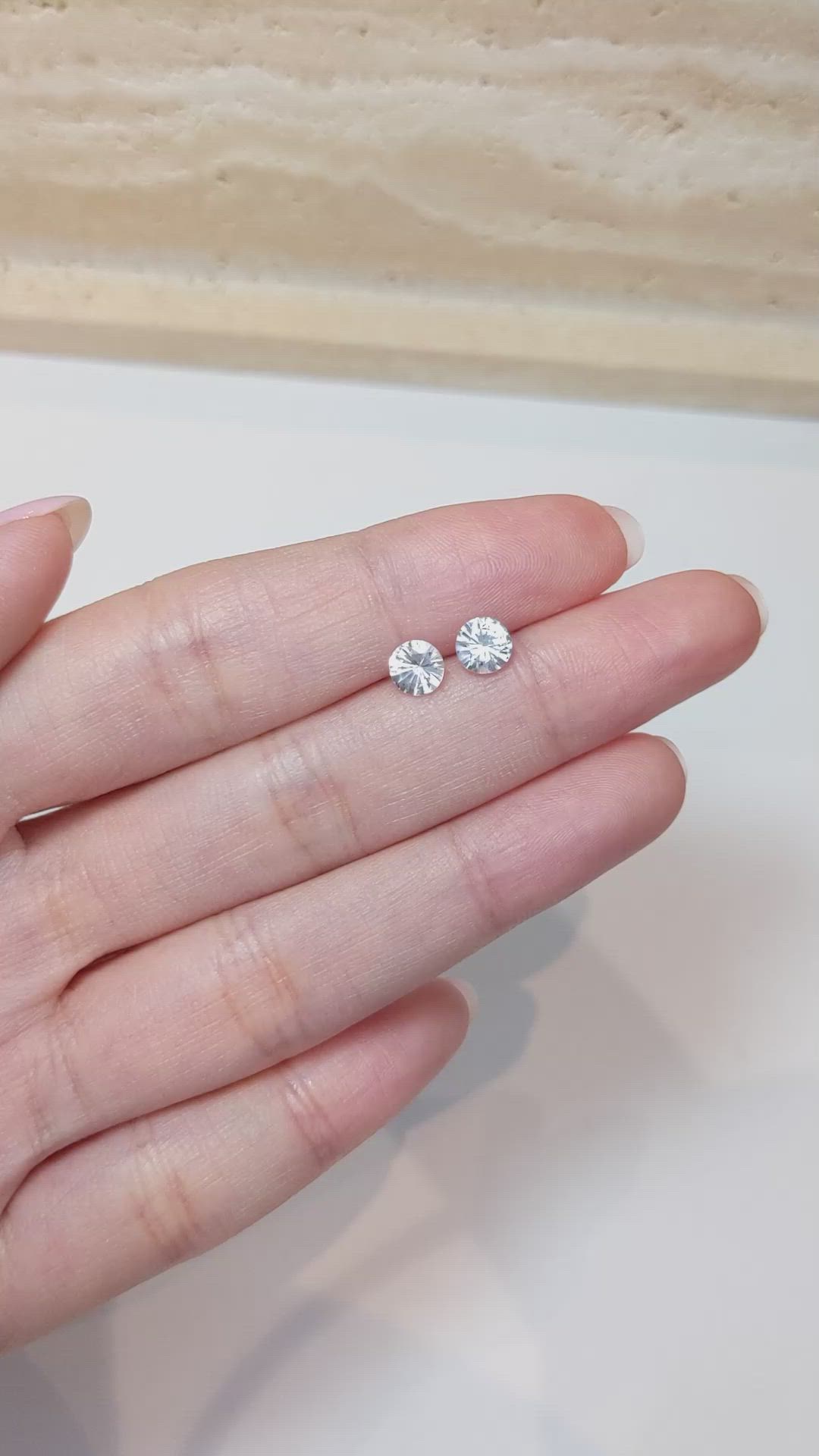 1.40 Ct.Tw.Total Carat Weight White Sapphire Pair from Ceylon (Sri Lanka) Size Video